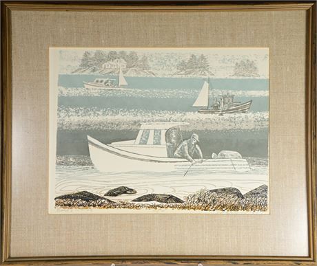 "Boats in Fog" Stell & Shevis Serigraph