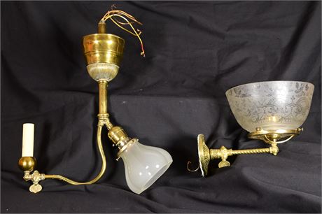 Vintage 1930's Brass and Glass Light Fixtures