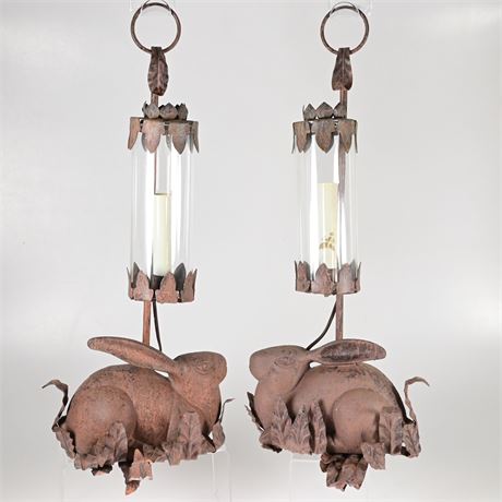 Cast Iron and Glass Rabbit Light Fixtures