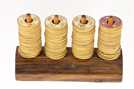 Mah Jongg Coins on Wood Base