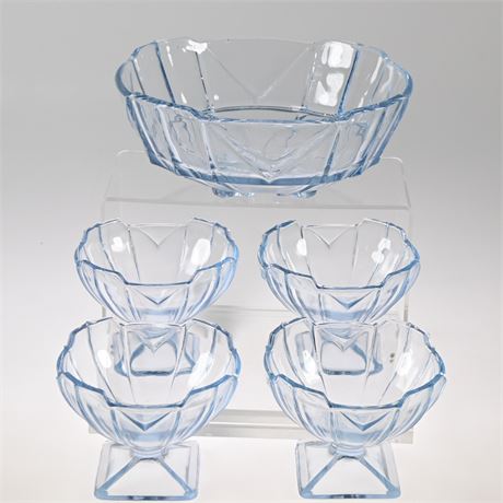 Art Deco Blue Fruit Bowl and Serving Dishes