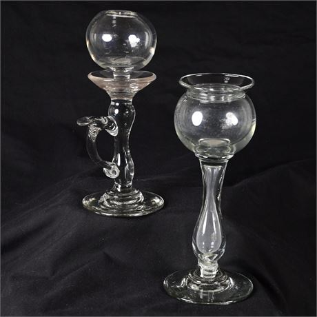 Par of Hand Blown Glass Oil Lamps