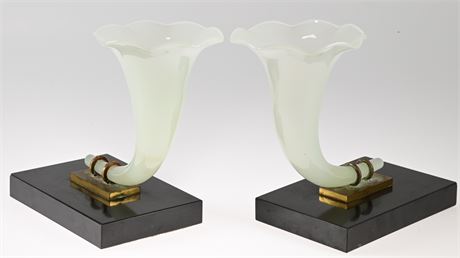 Pair of Victorian Cornucopia Glass Mantel Vases