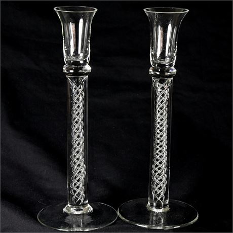 Pair of Vintage Crystal Art Candlesticks