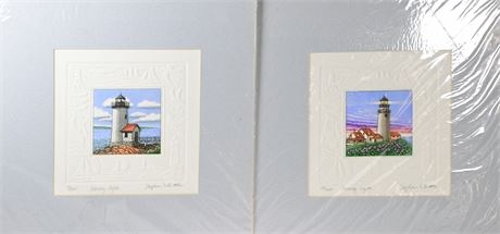 Pair of Hand Colored & Embossed Lighthouses by Stephan Whittle